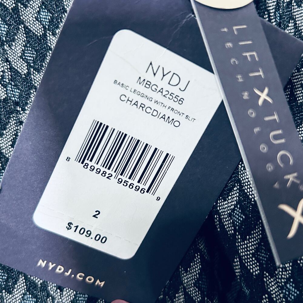 NYDJ Charcoal Diamond Printed Tummy Control Pull-On High Rise Pants Size 2 NWT - Picture 5 of 8